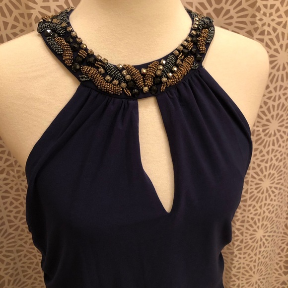 NWT Laundry by Shelli Segal Long Beaded Blue Dress - Picture 2 of 15